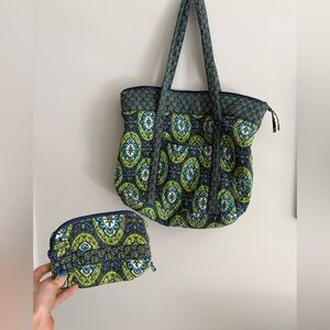 Quilted Large Tote and Cosmetic Bag Set